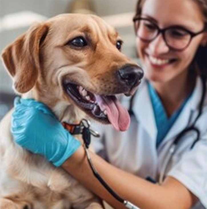 Vetrinarian with healthy dog